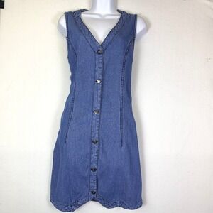 Denim Button Down Dress XL 100% Cotton Western 90s Grunge Y2KDemin VTG Retro